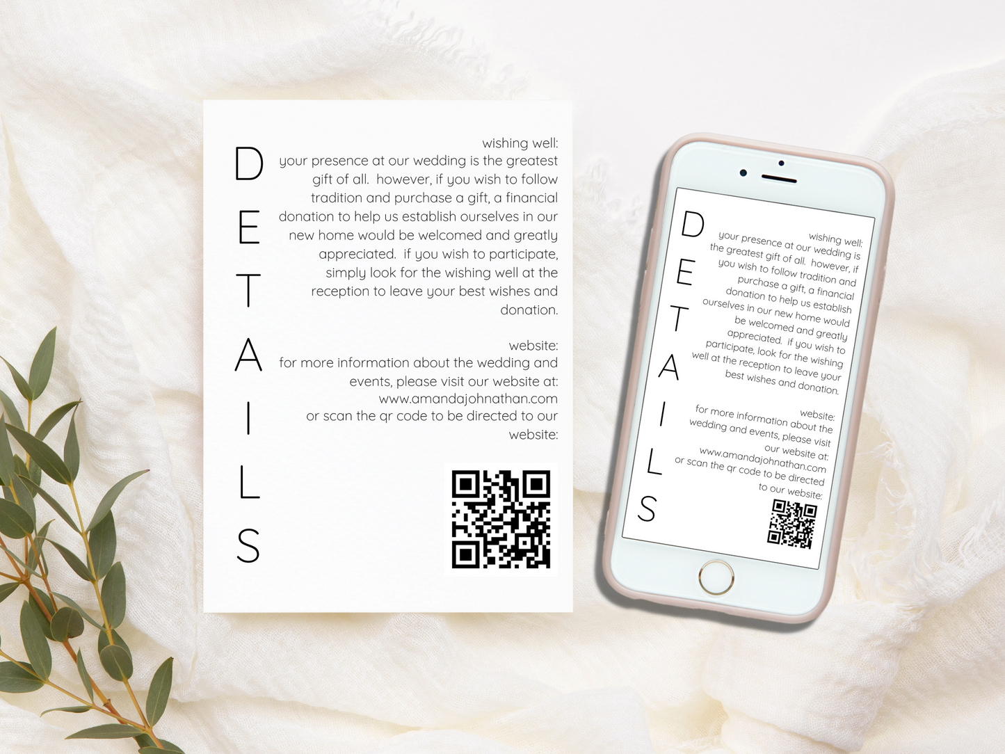 Minimalist Wedding Details Insert Template, Printable & Digital Templates