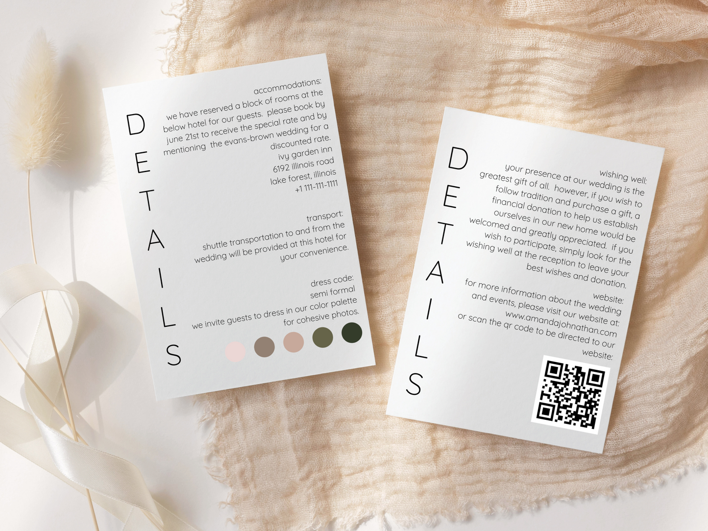 Minimalist Photo Wedding Invitation & Insert Card Template Bundle, Printable & Digital Templates