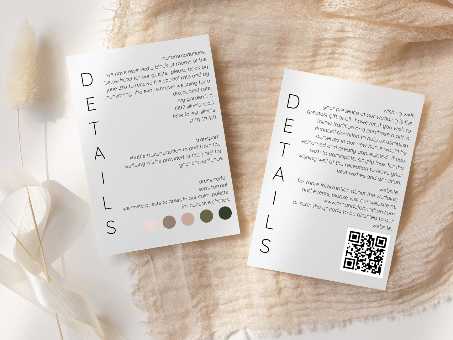 Minimalist Photo Wedding Invitation & Insert Card Template Bundle, Printable Templates