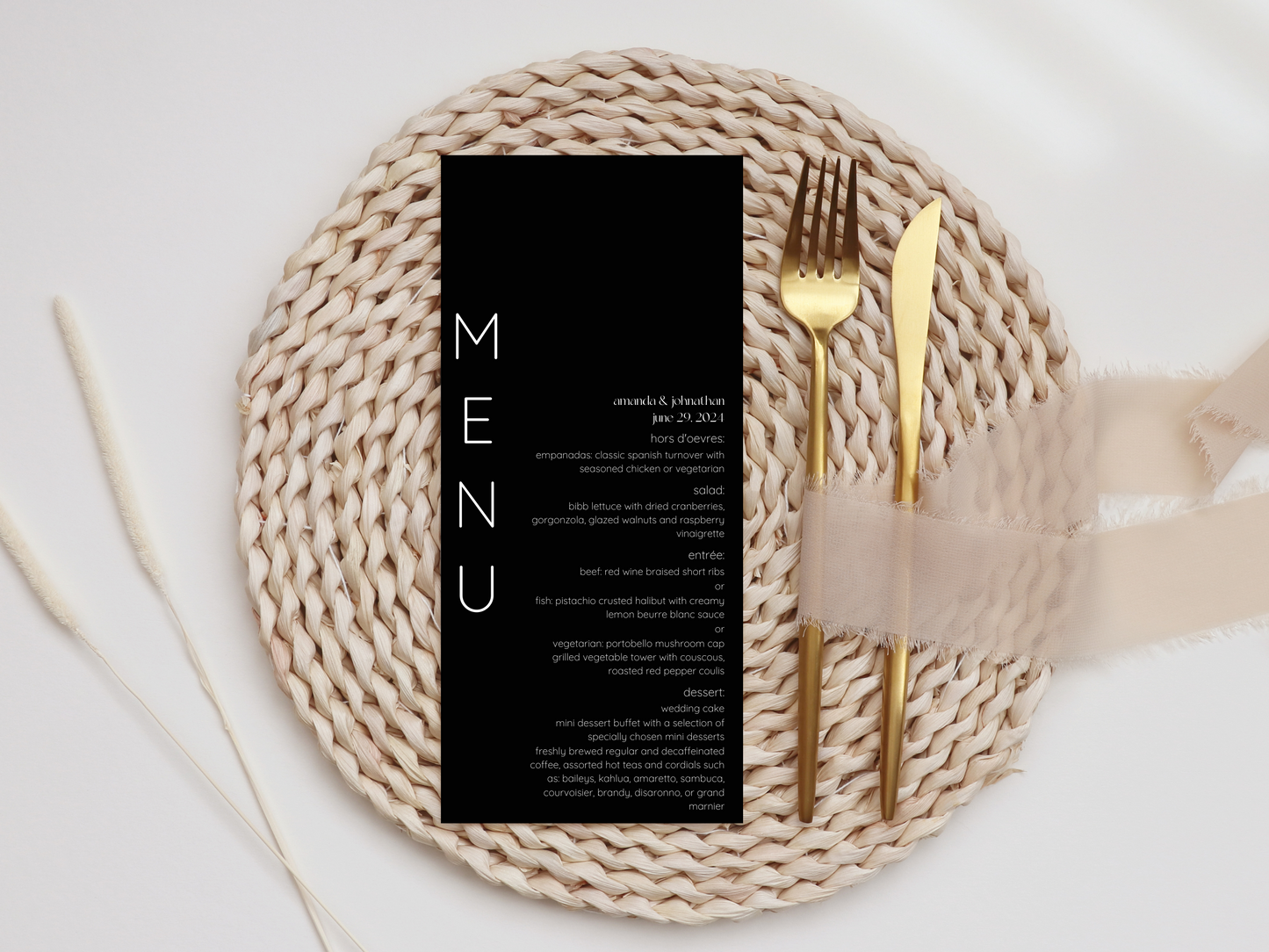 Minimalist Wedding Menu & Drinks Menu Template, Printable Template