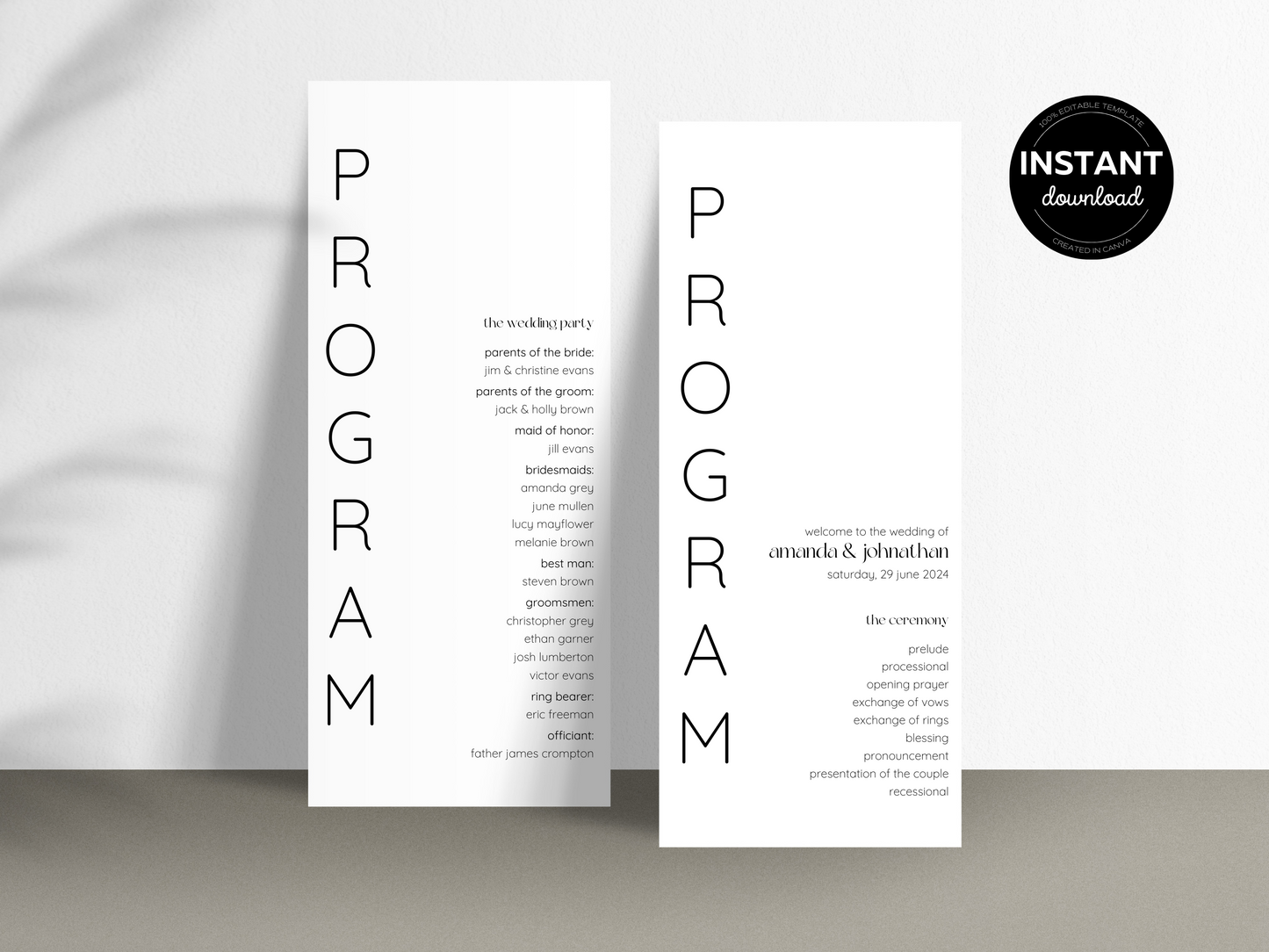 Minimalist Wedding Program Template, Printable Templates
