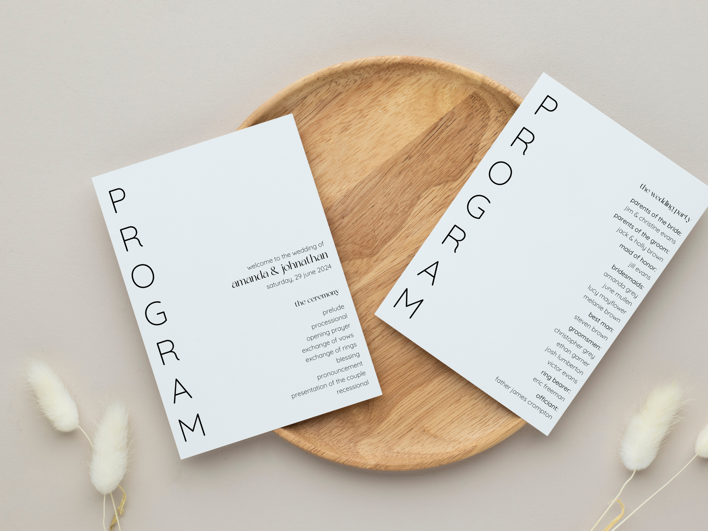 Minimalist Wedding Program Template, Printable Templates