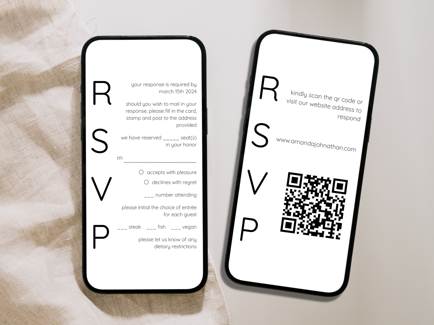 Minimalist Wedding RSVP Insert Template, Printable & Digital Templates