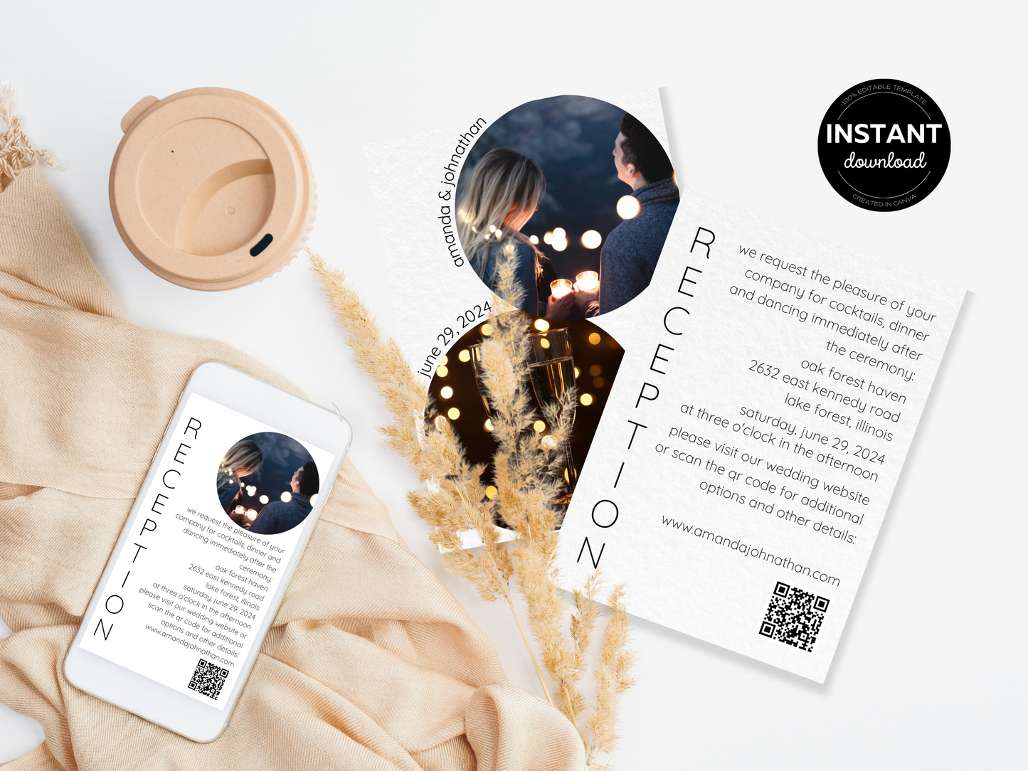 Minimalist Photo Wedding Reception Invitation Template, Printable & Digital Templates