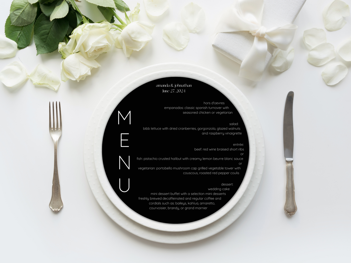 Minimalist Round Wedding Menu Template, Printable Templates
