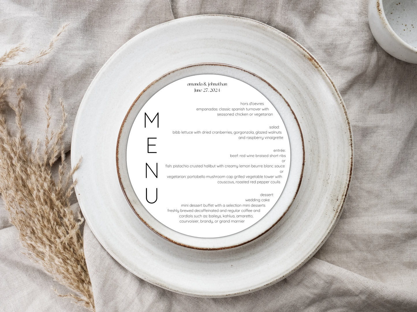 Minimalist Round Wedding Menu Template, Printable Templates