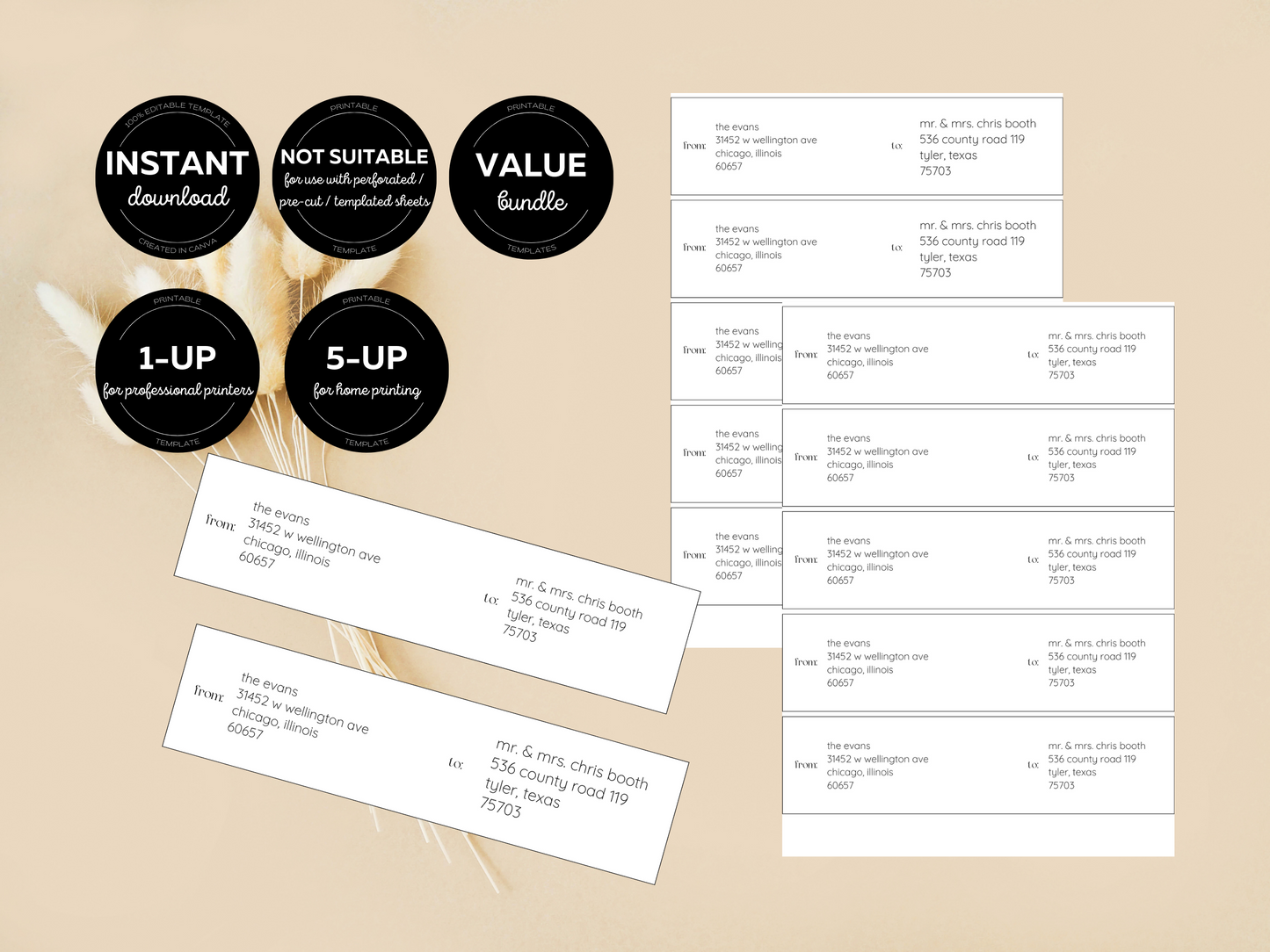 Minimalist Wedding Wrap Around Address Label Template, Printable Templates