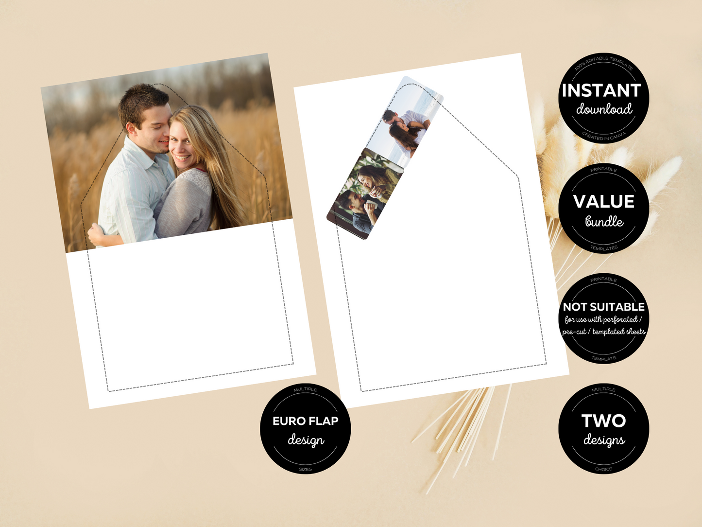Modern Minimalist Photo Wedding Envelope Liner Template, Printable Templates