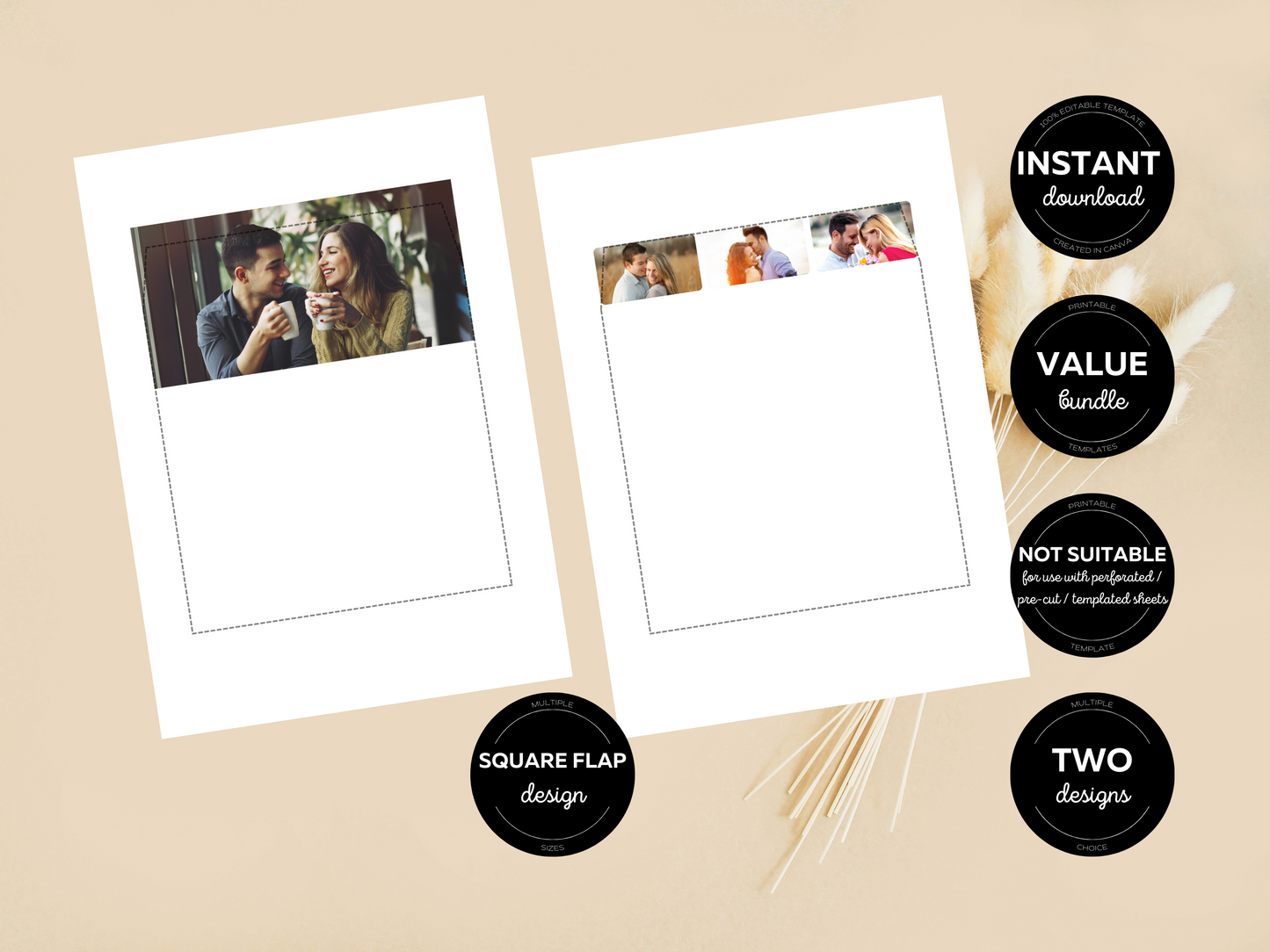 Modern Minimalist Photo Wedding Envelope Liner Template, Printable Templates