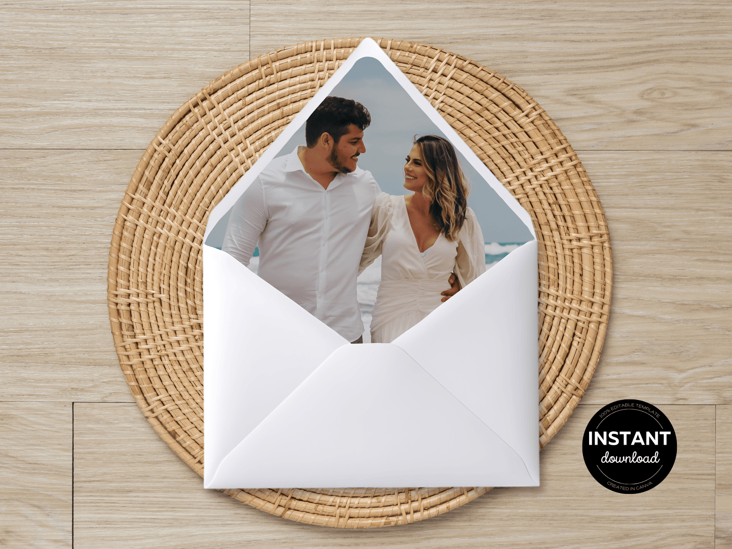 Modern Minimalist Photo Wedding Envelope Decoration Template Bundle, (2Pc), Printable Templates
