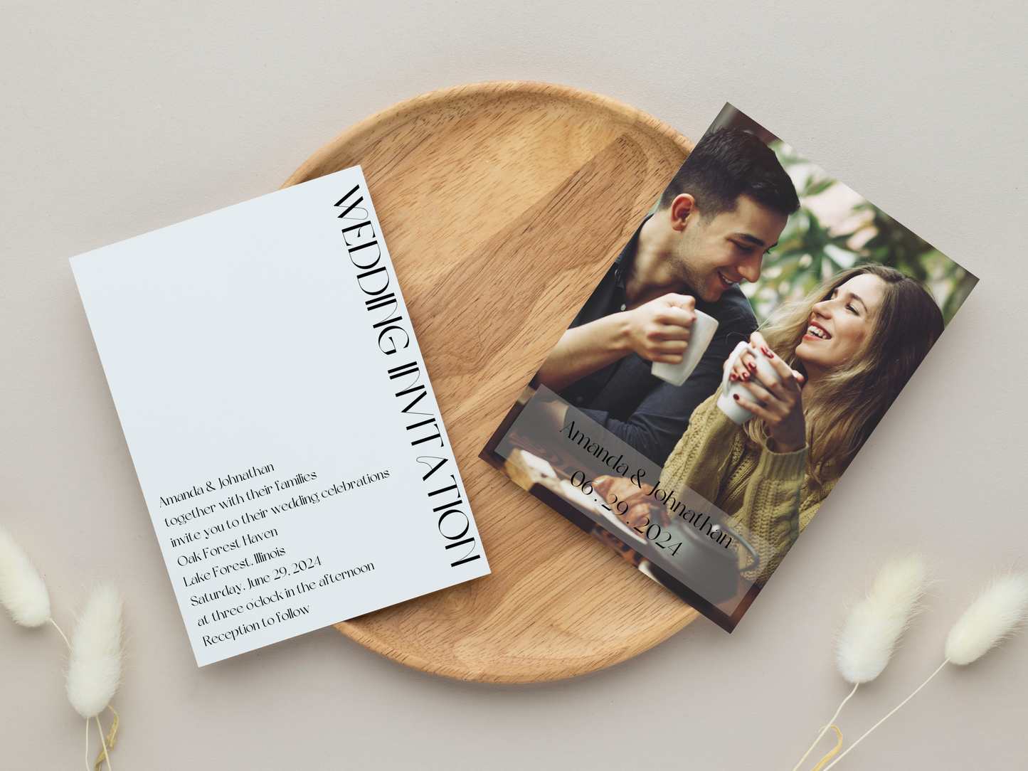 Modern Minimalist Photo Wedding Invitation & Insert Cards Template Bundle, Printable Templates