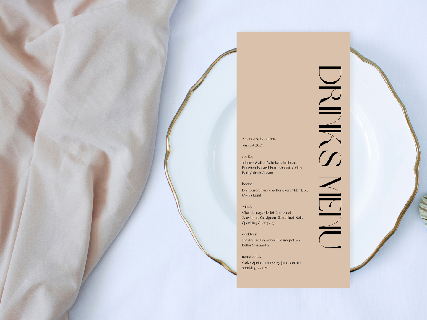Modern Minimalist Wedding Menu & Drinks Menu Template, Printable Template