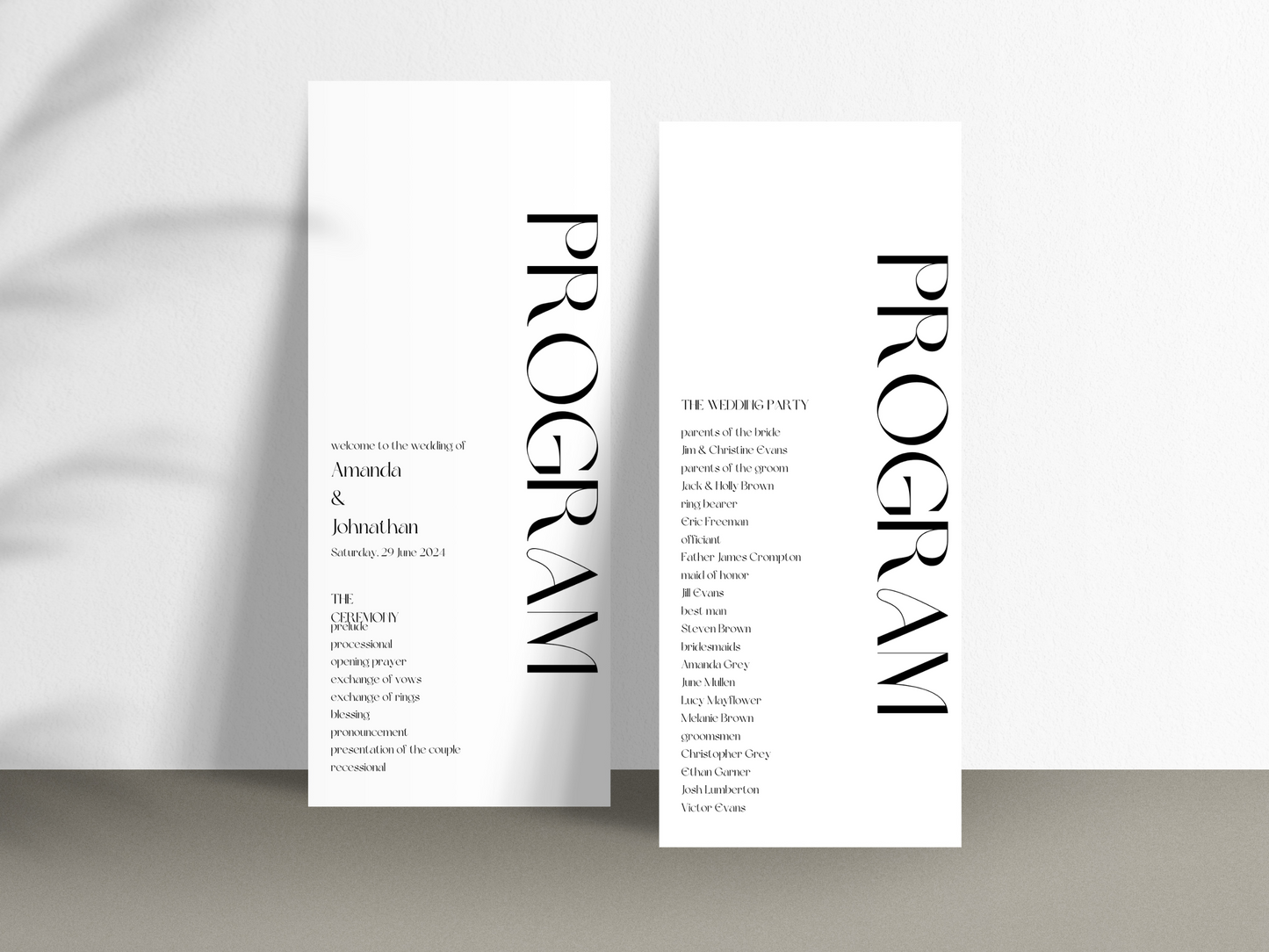 Modern Minimalist Wedding Program Template, Printable Templates