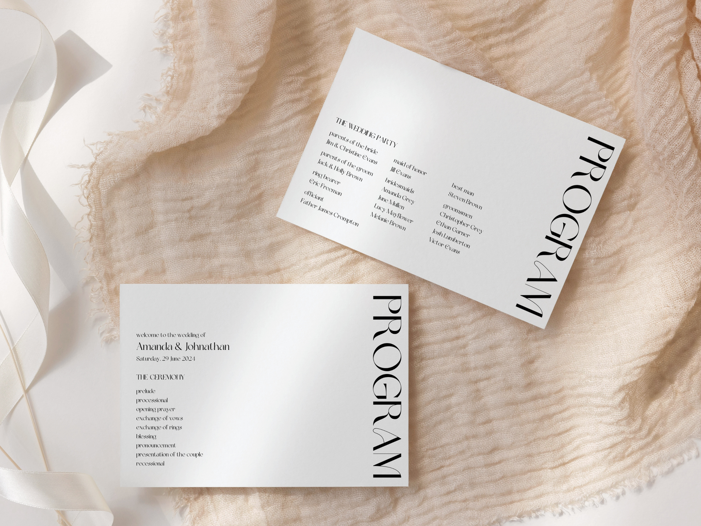 Modern Minimalist Wedding Program Template, Printable Templates