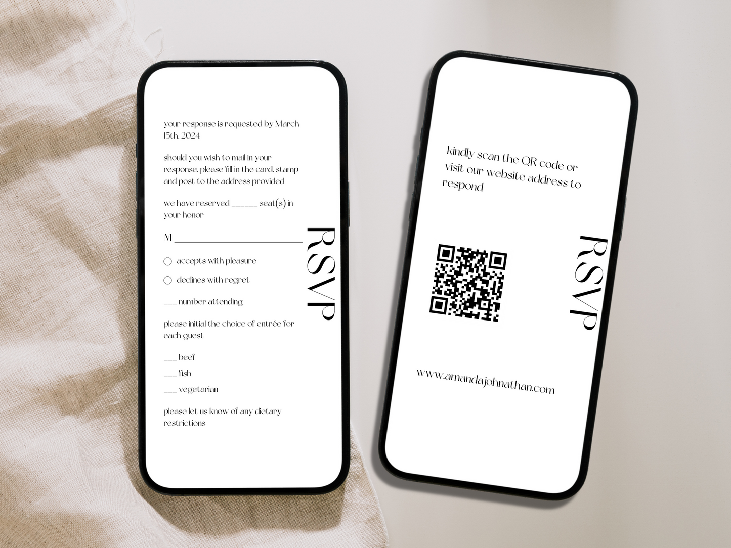 Modern Minimalist Wedding RSVP Insert Templates, Printable & Digital Templates