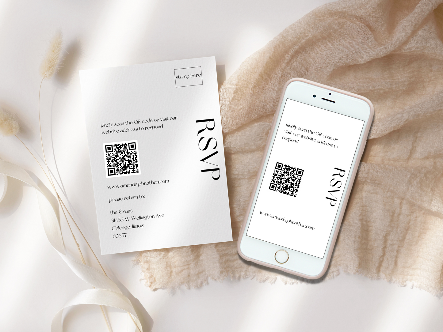 Modern Minimalist Wedding RSVP Insert Templates, Printable & Digital Templates
