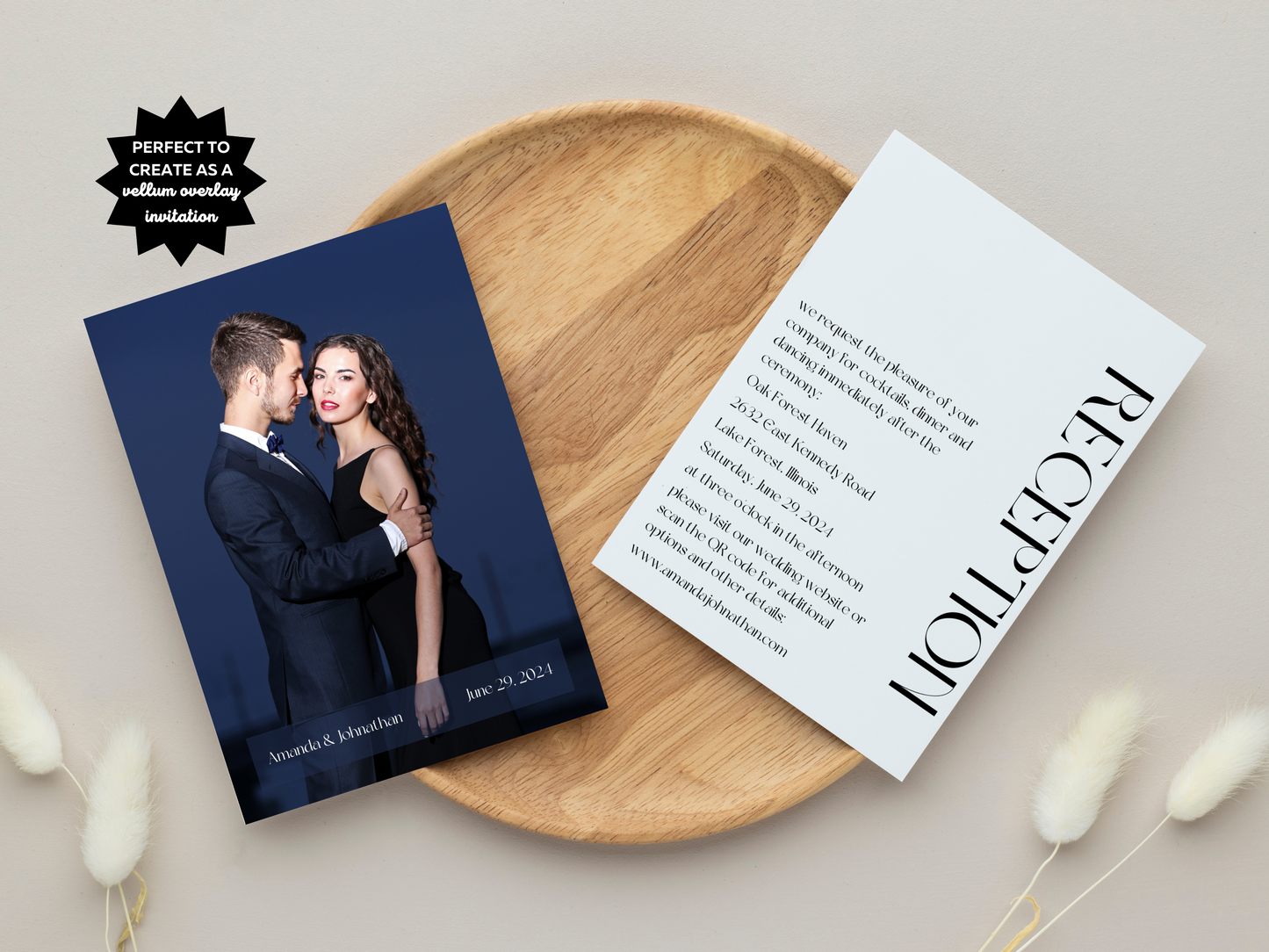 Modern Minimalist Photo Wedding Reception Invitation Templates, Printable & Digital Templates