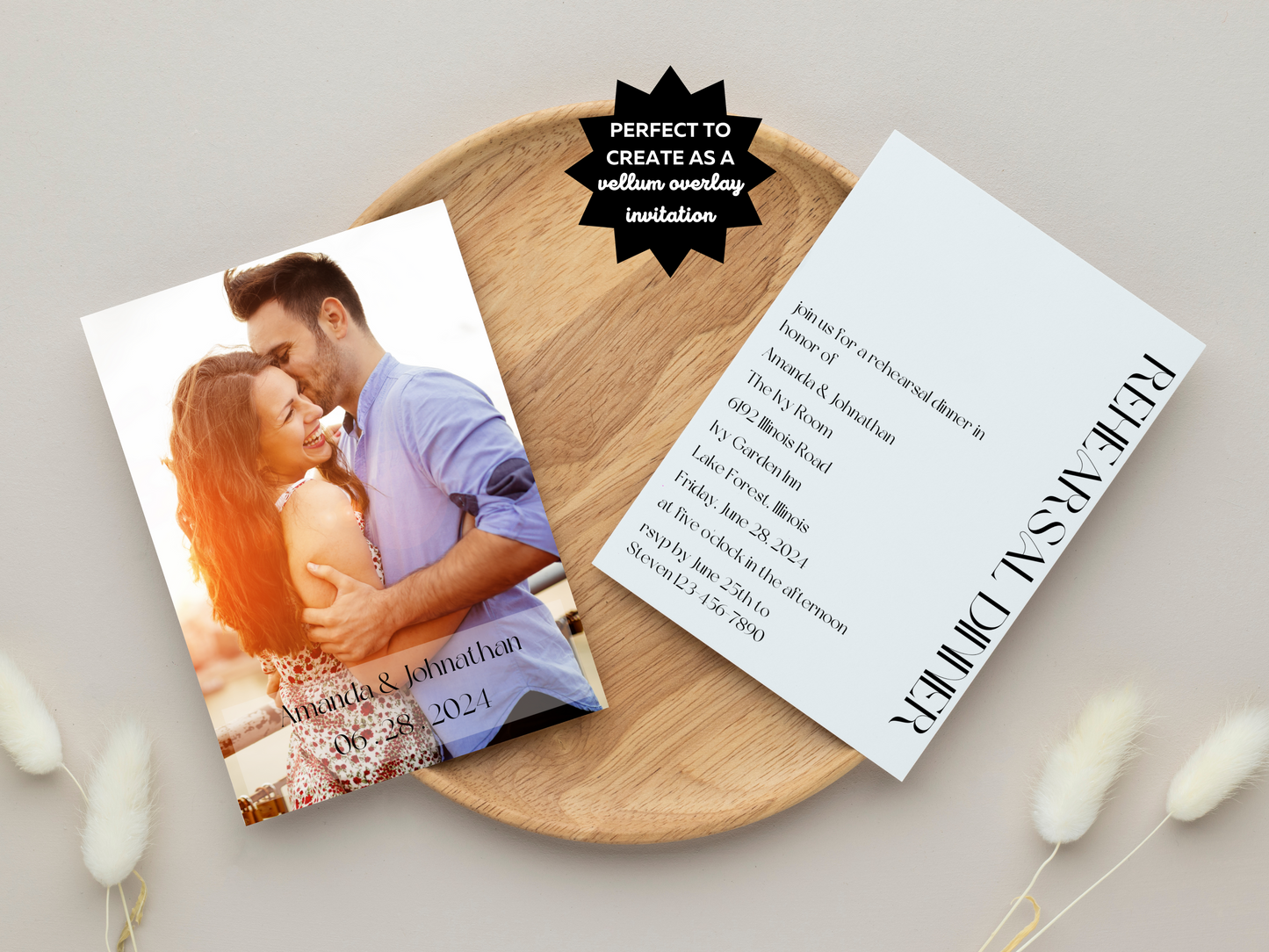 Modern Minimalist Photo Wedding Rehearsal Dinner Invitation Templates, Printable & Digital Templates