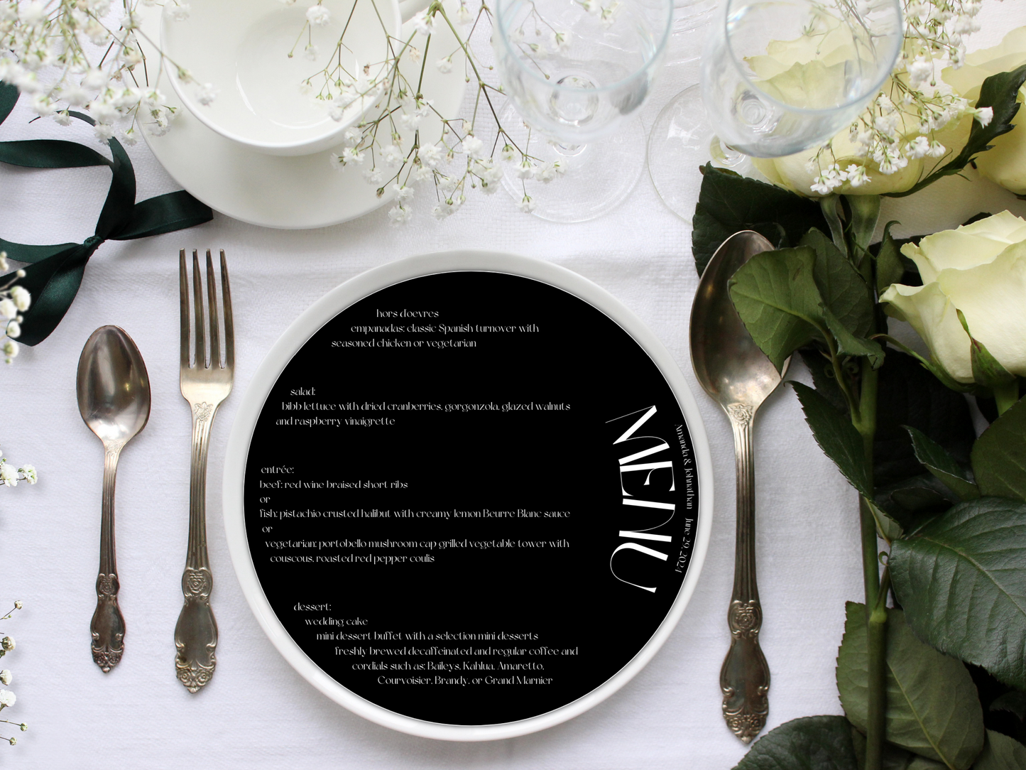 Modern Minimalist Round Wedding Menu Template, Printable Templates