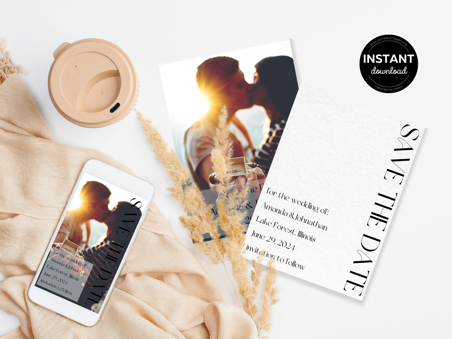 Modern Minimalist Photo Wedding Save the Date Templates, Printable & Digital Templates