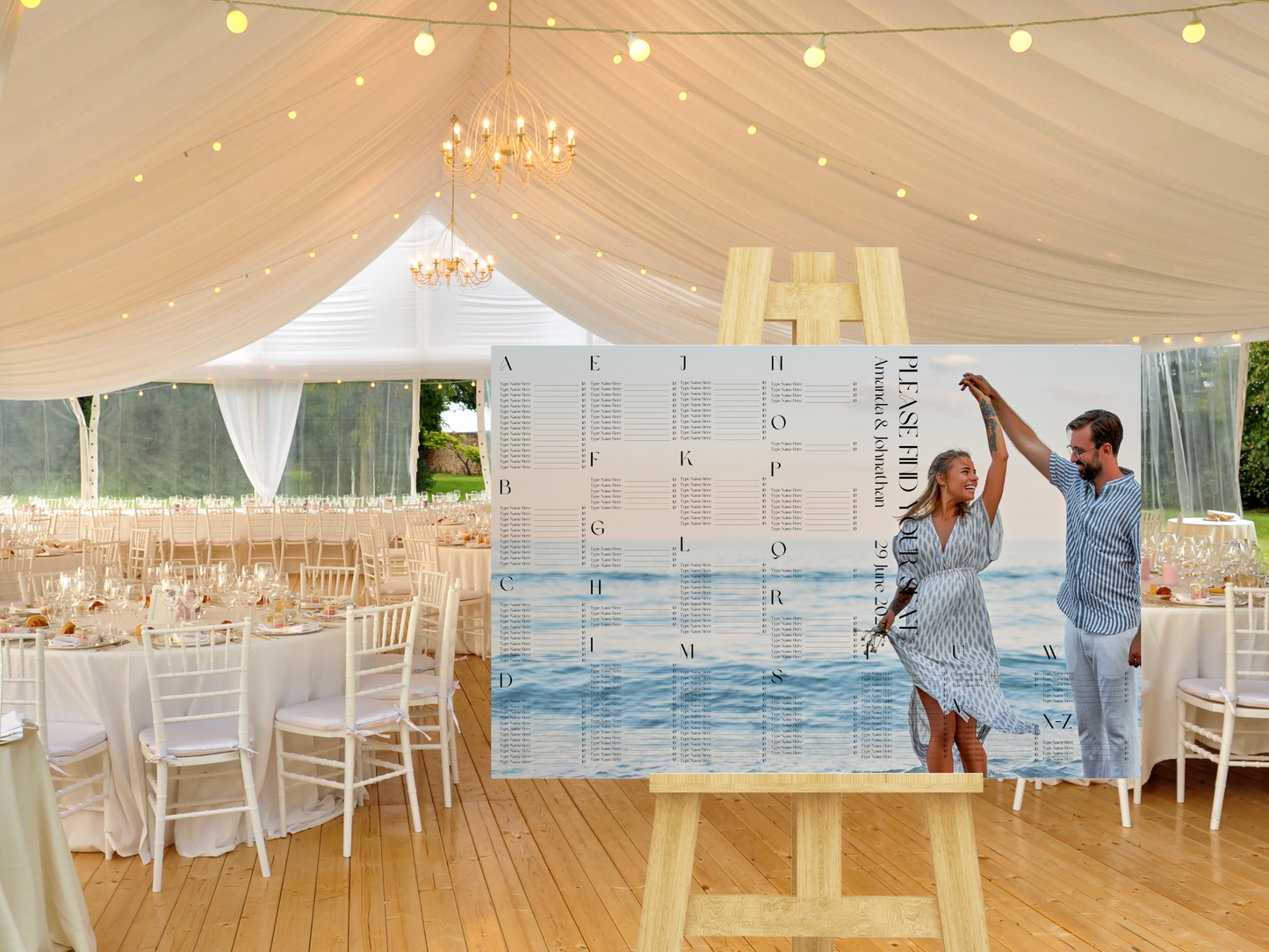 Modern Minimalist Photo Wedding Alphabetical Seating Chart Template, Printable Templates