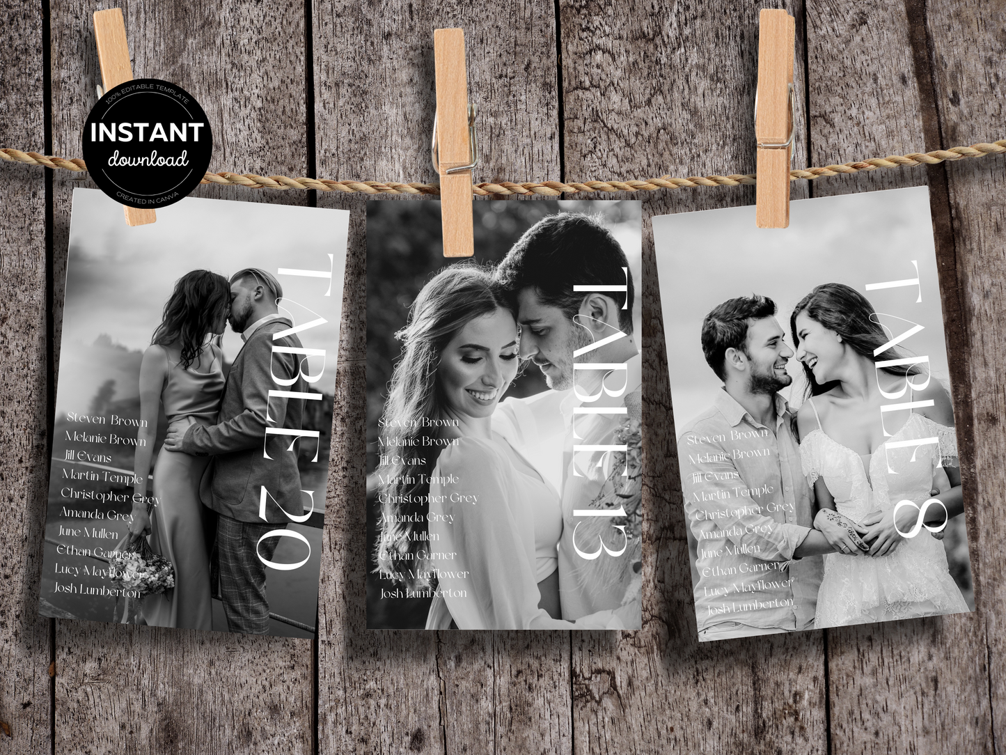 Modern Minimalist Photo Wedding Seating Chart Card Template, Printable Templates