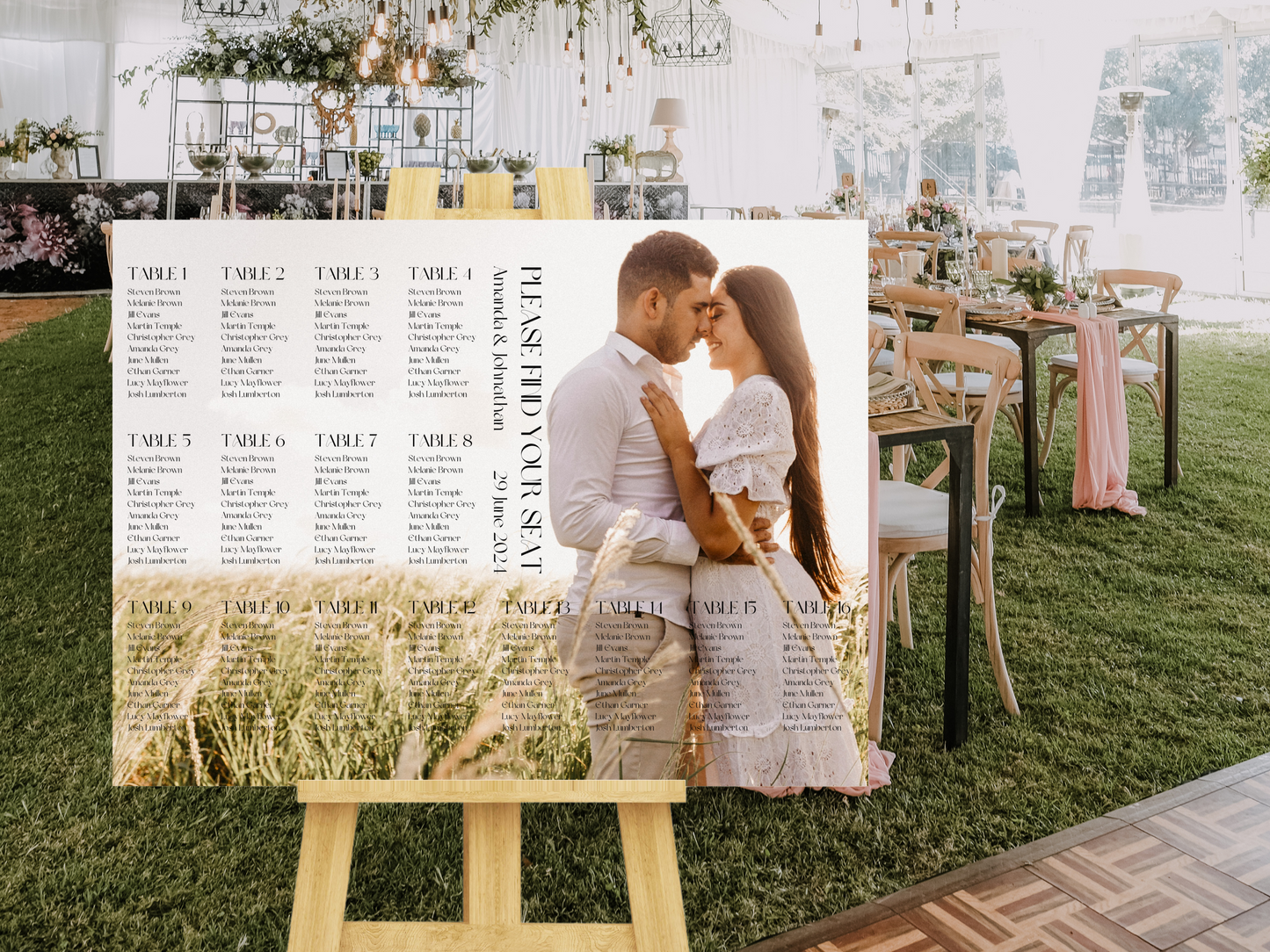 Modern Minimalist Photo Wedding Seating Chart Template, Printable Templates
