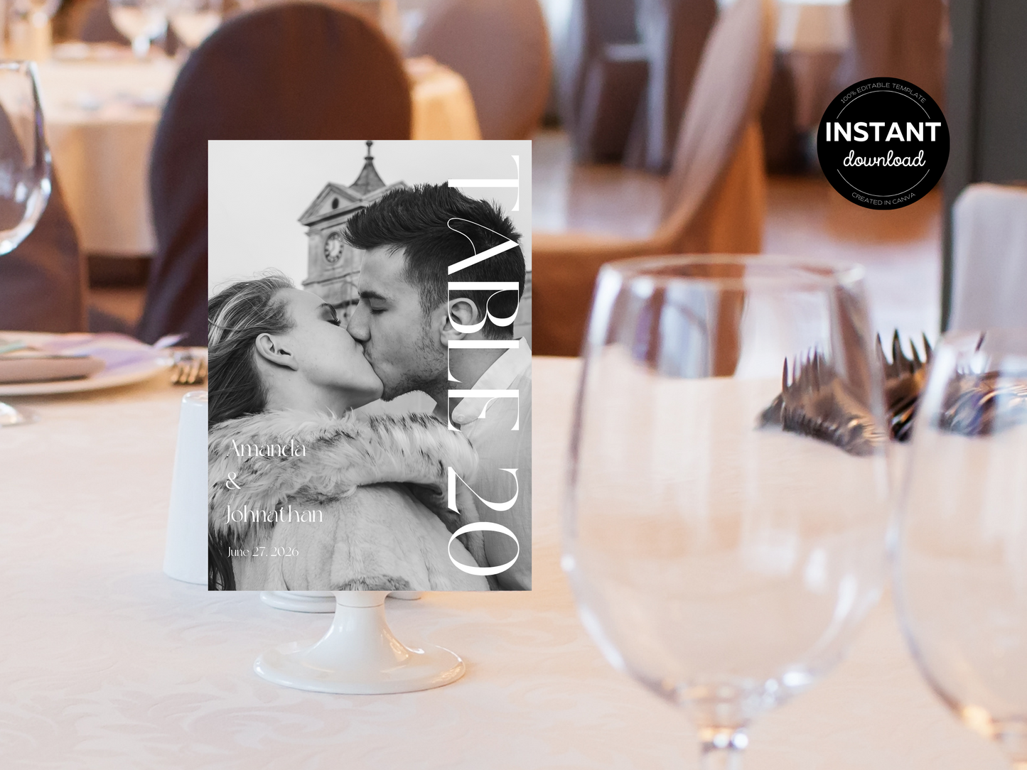 Modern Minimalist Photo Wedding Table Number Template, Printable Templates