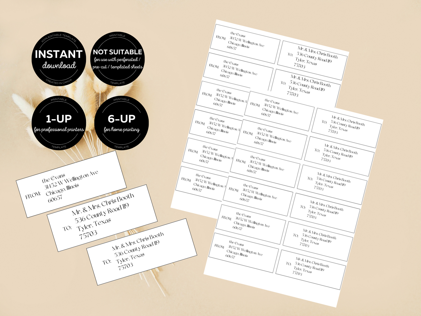 Modern Minimalist Wedding Envelope Address Label Template, Printable Templates