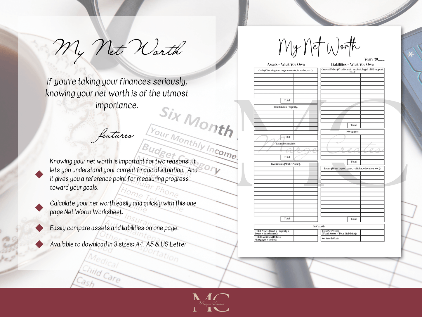 Personal Net Worth Planner Tracker for Asset & Liability Management