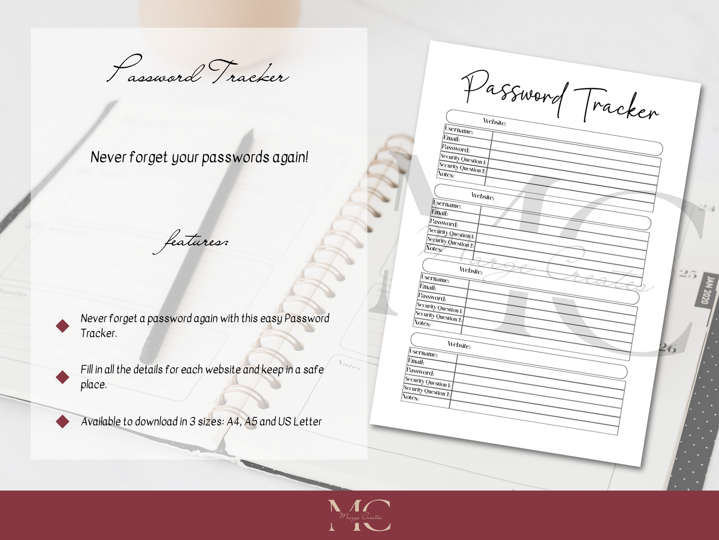 Printable Password Tracker