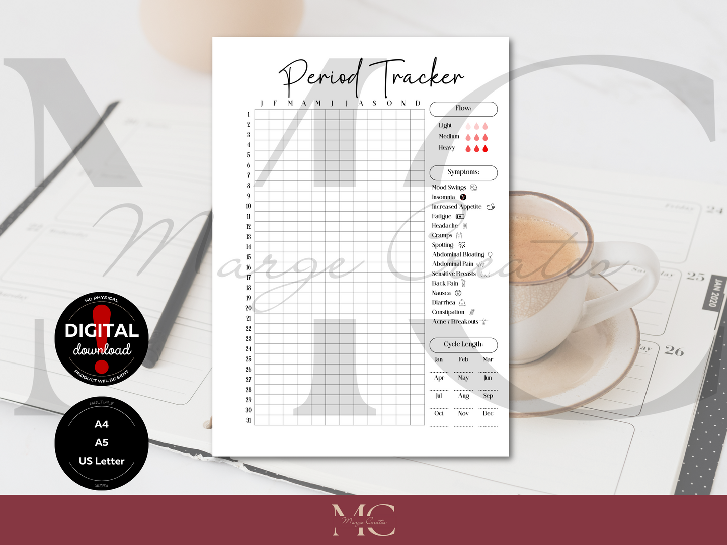 Yearly Period and Symptom Tracker