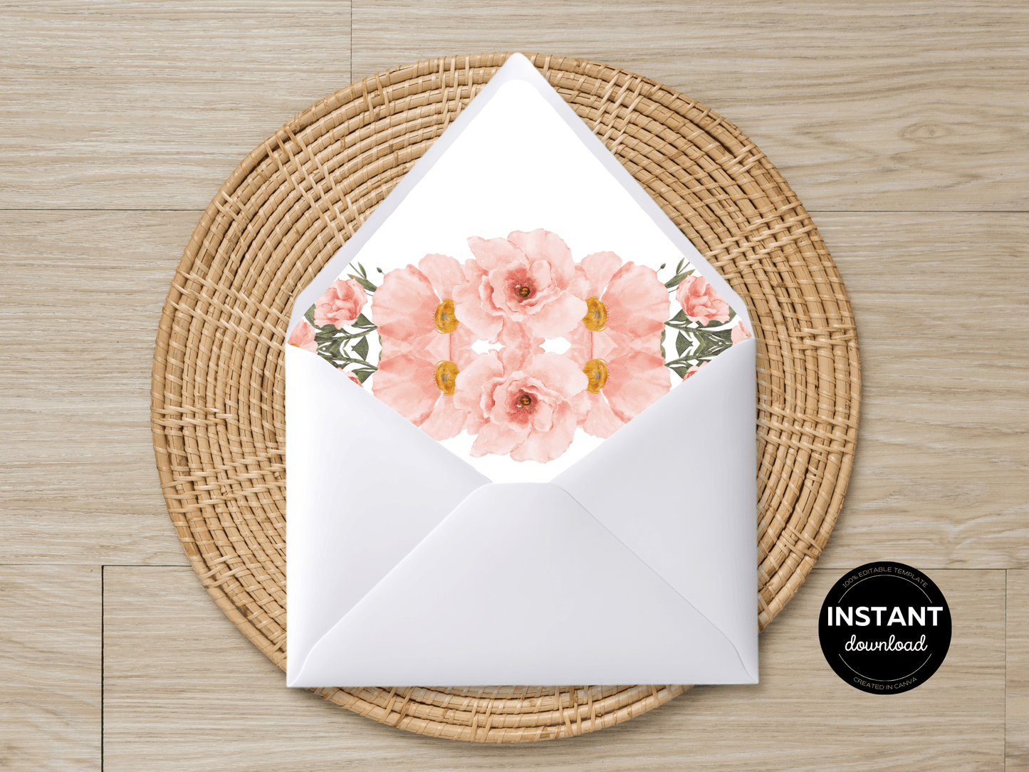 Soft Pink Floral Wedding Envelope Decoration Template Bundle, (WA), Liner Design 3, Printable Templates