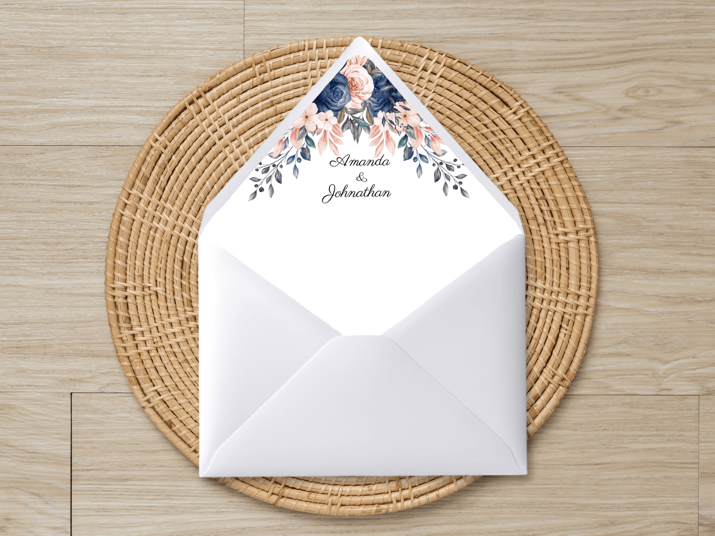 Pink & Blue Floral Wedding Invitation Suite with Envelope Decoration Templates, Envelope Design 1 (2Pc), Printable Templates