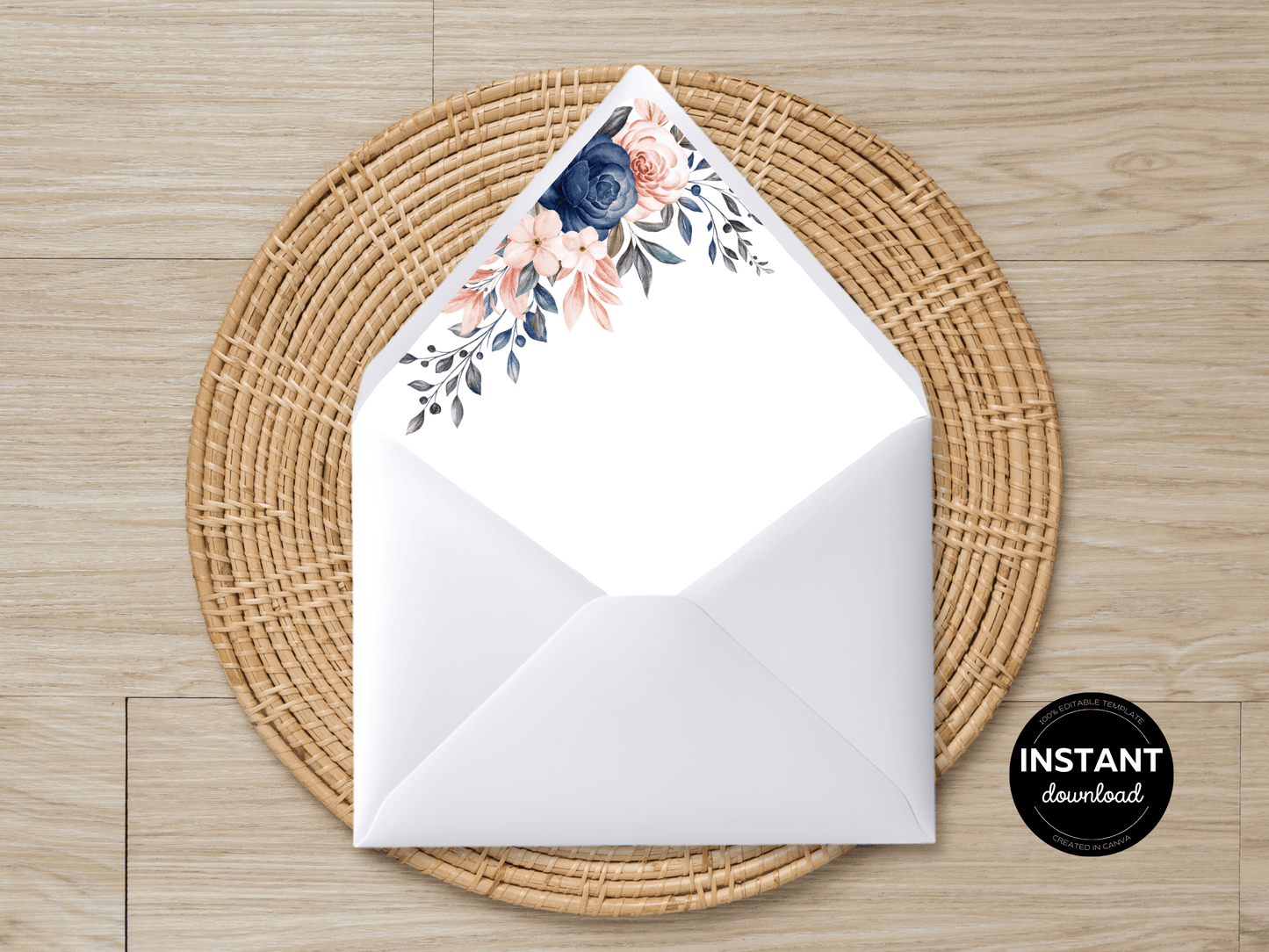 Pink & Blue Floral Wedding Envelope Decoration Template Bundle, Envelope Design 3 (2Pc), Printable Templates