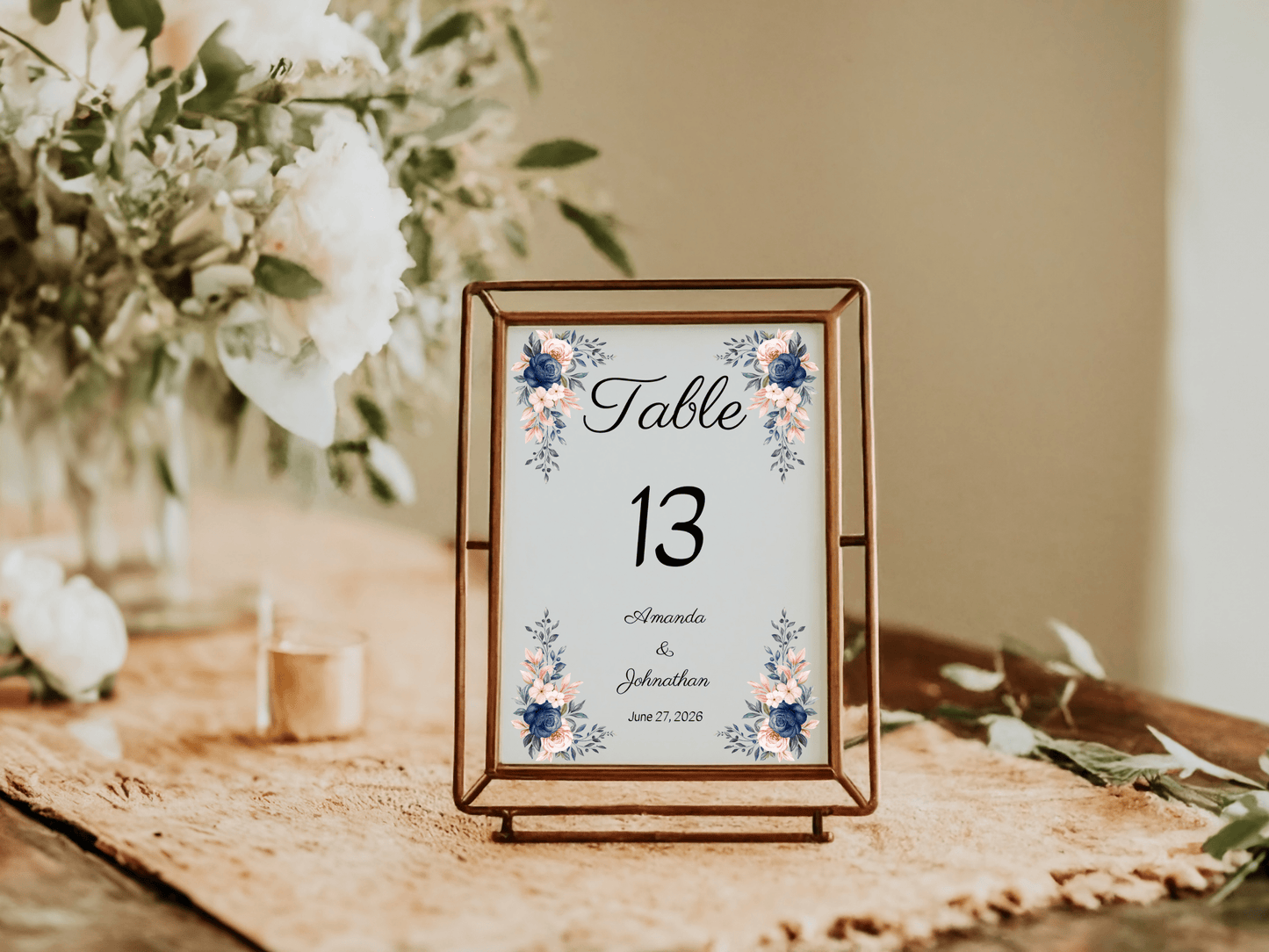 Pink & Blue Floral Wedding Table Number Templates, Printable Templates