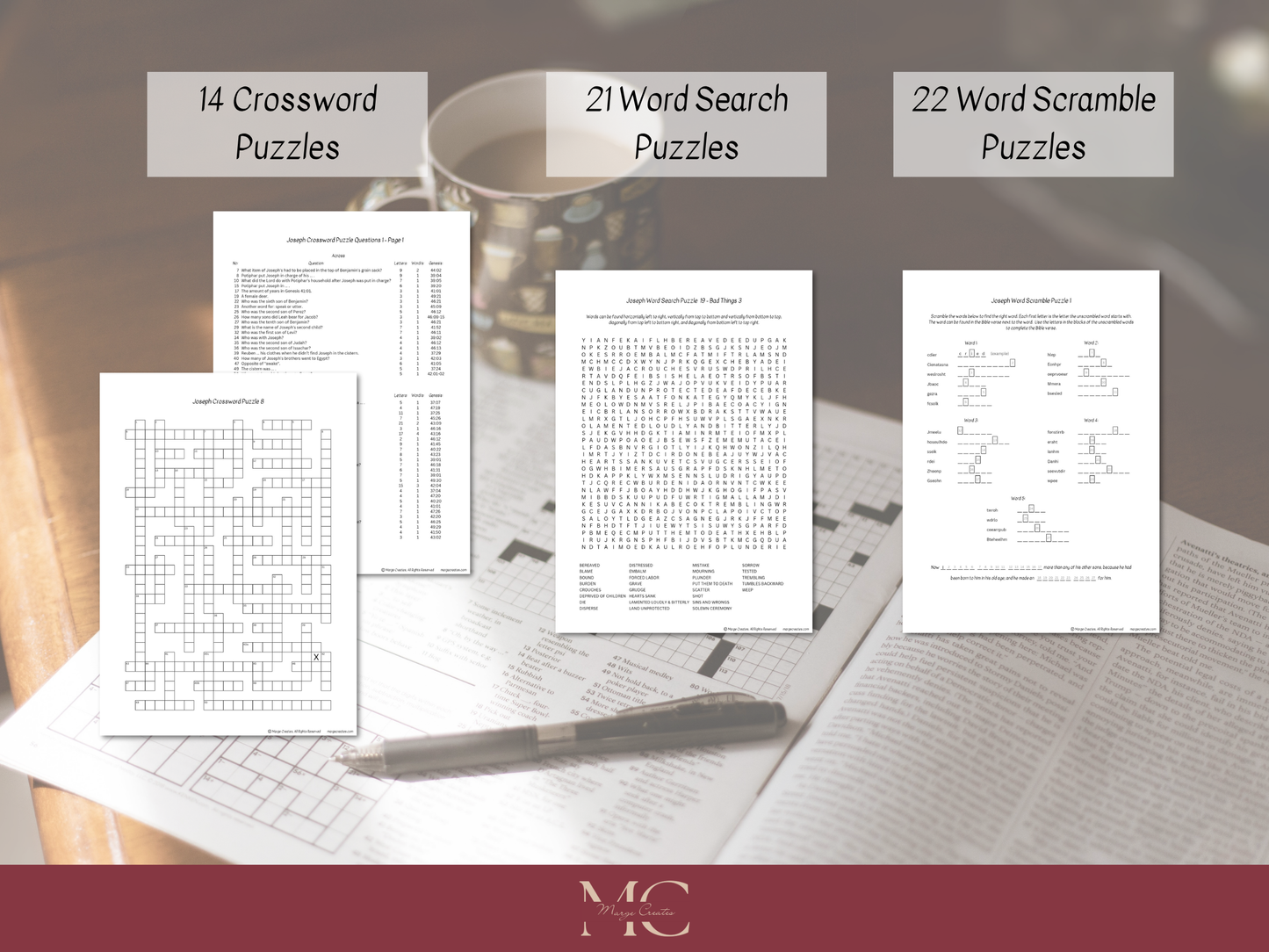Bible Word Puzzle Bundle - Joseph in Egypt - Crossword, Word Search, Word Scramble