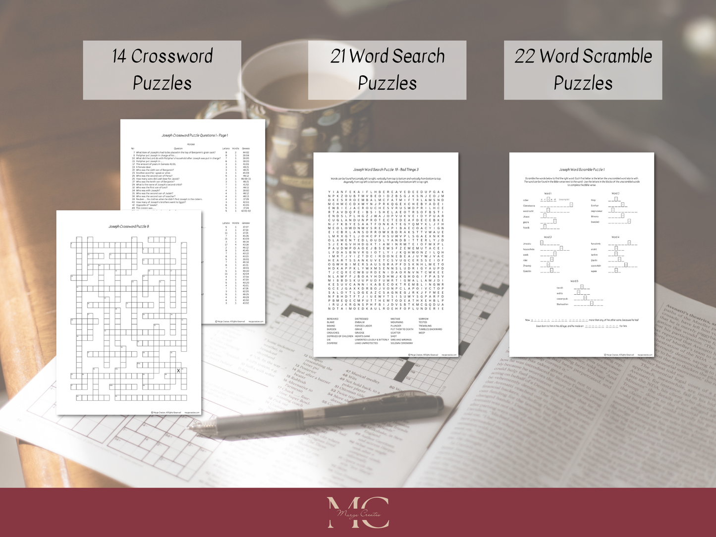 Bible Word Puzzle Bundle - Joseph in Egypt - Crossword, Word Search, Word Scramble