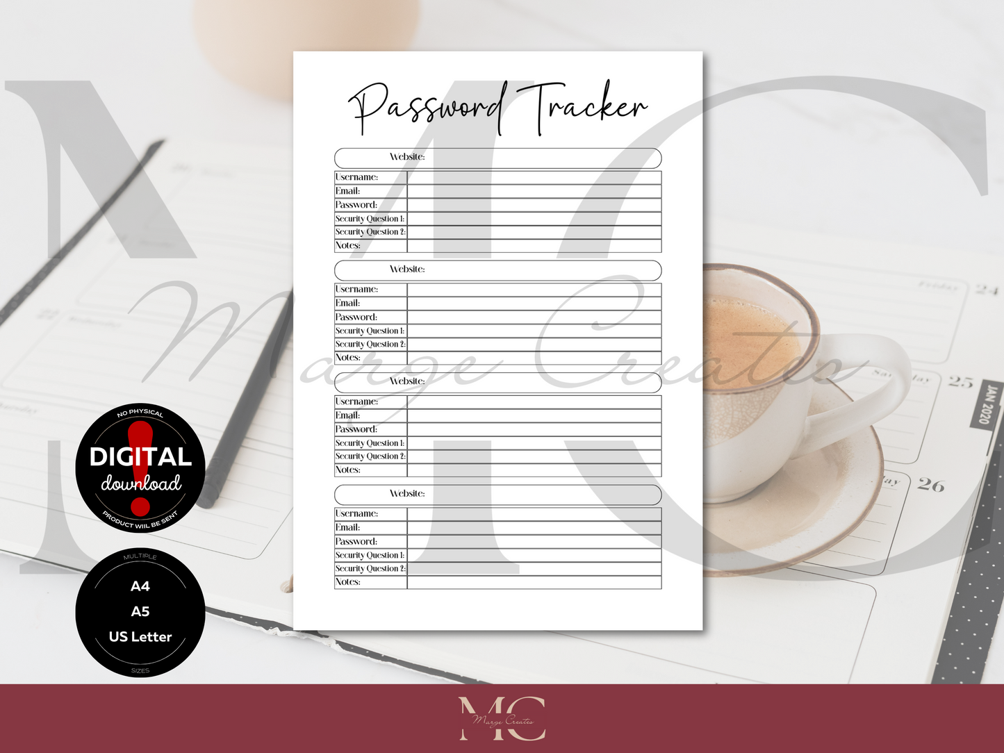 Printable Password Tracker