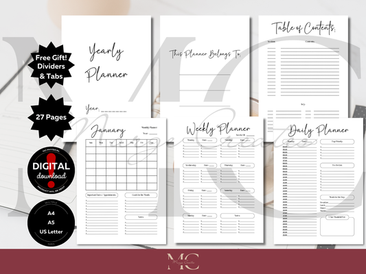 Undated Planner; Monthly, Weekly, Daily Planner