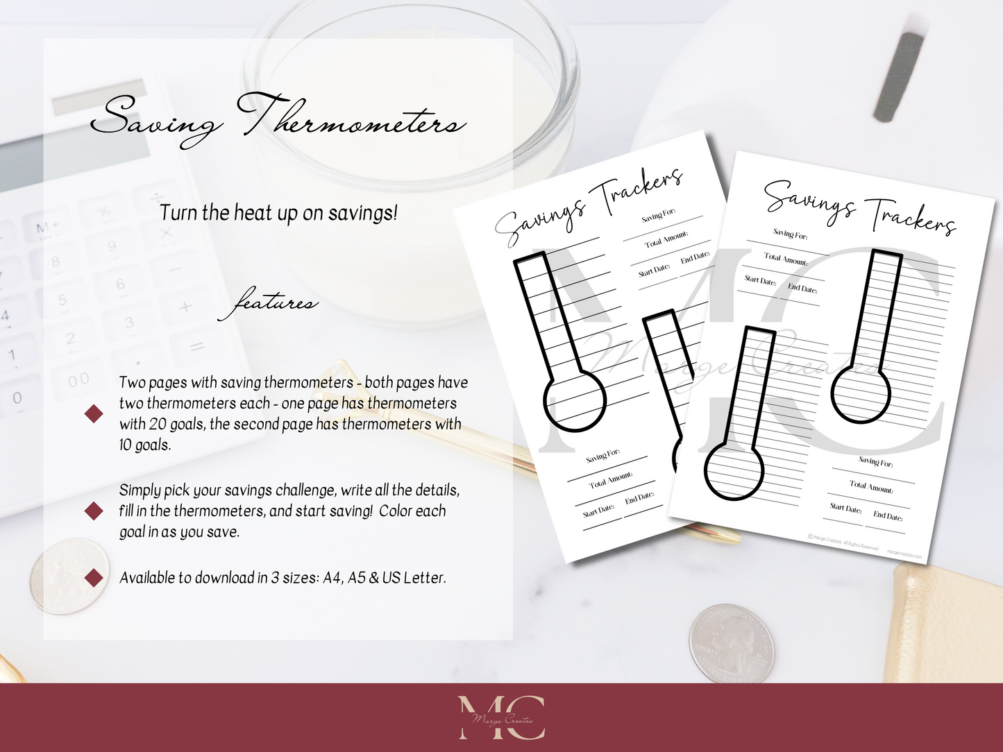 Savings Thermometers, Money Saving Challenge, Savings Tracker