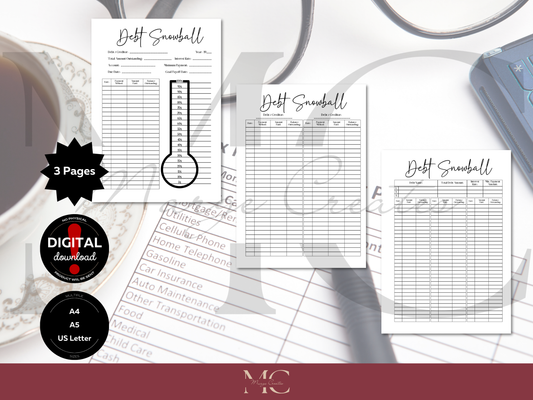 Snowball Method Debt Payoff Tracker, Avalanche Method Payoff Tracker