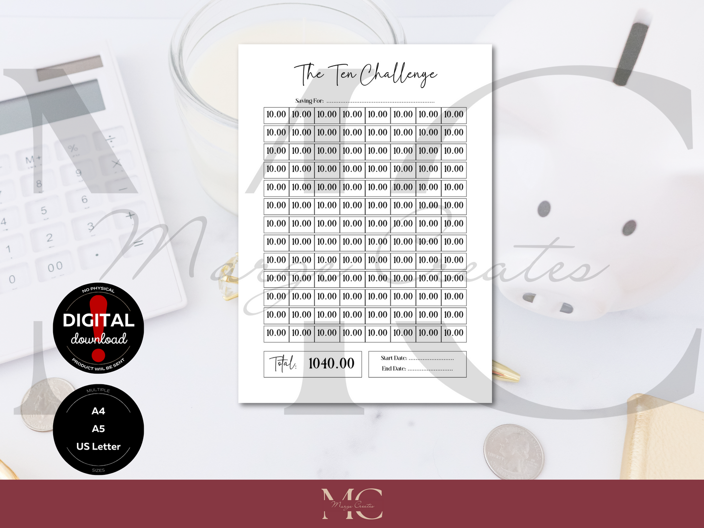 The 10 Challenge Savings Tracker