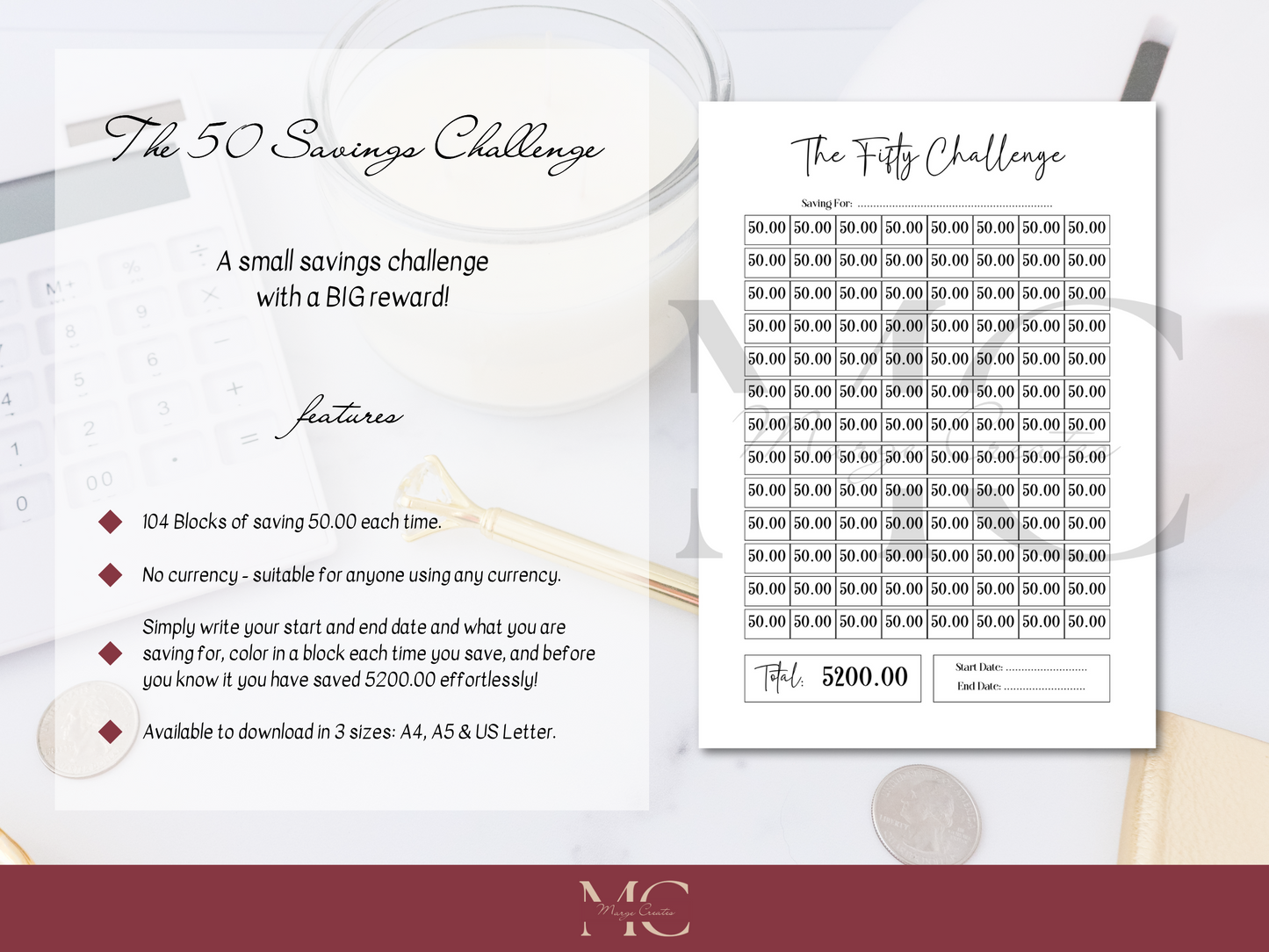 The 50 Challenge Savings Tracker