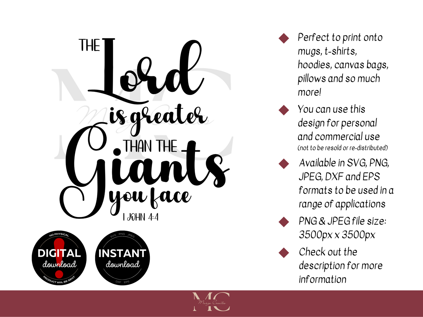 The Lord is Greater Than the Giants You Face PNG & SVG