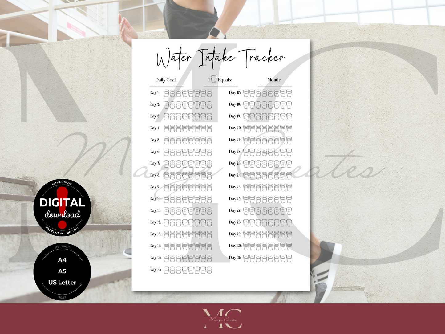 31-Day Water Intake Tracker