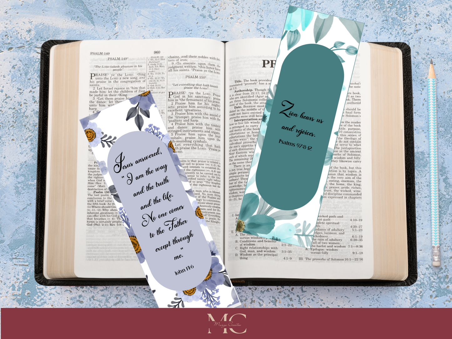 26pc Alphabetical Floral Bible Verse Bookmark Bundle, Printable Christian Bookmark Set with Bible Verses for Women