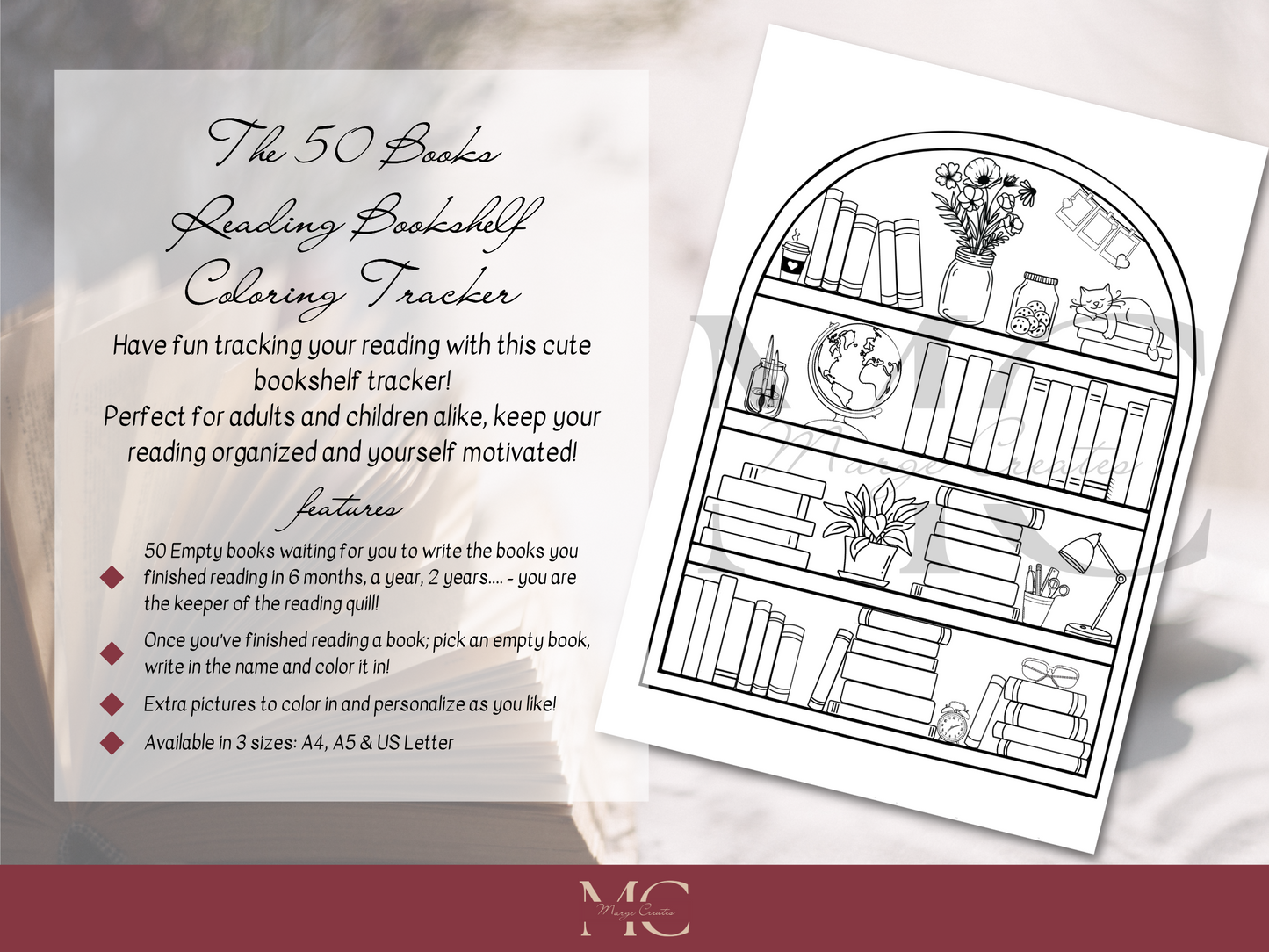 Bookshelf Reading Tracker, Printable Bookshelf Coloring Reading Log