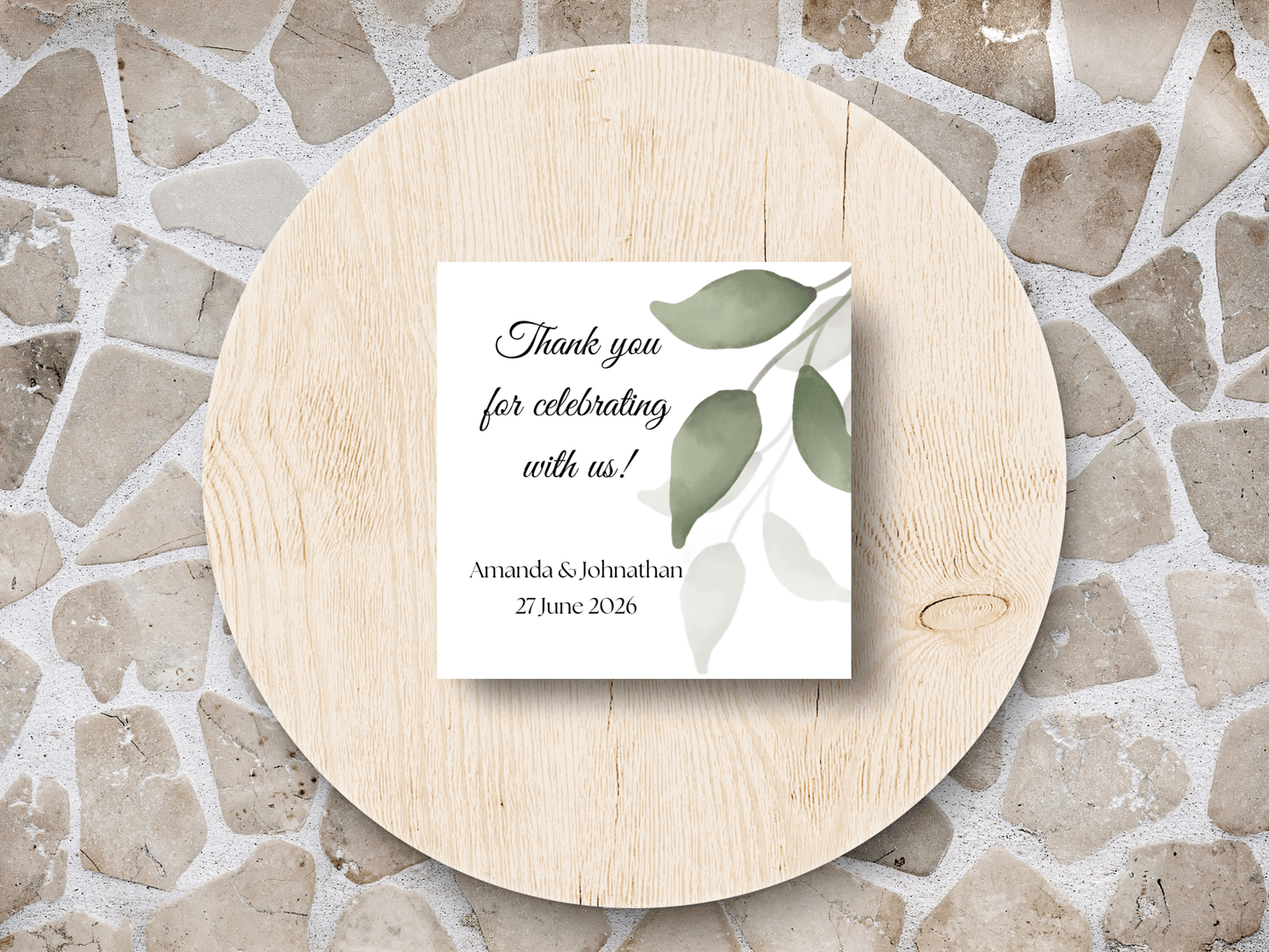 Watercolor Greenery Leaves Square Wedding Favor Tags / Sticker / Label & Sign Set, Printable Templates