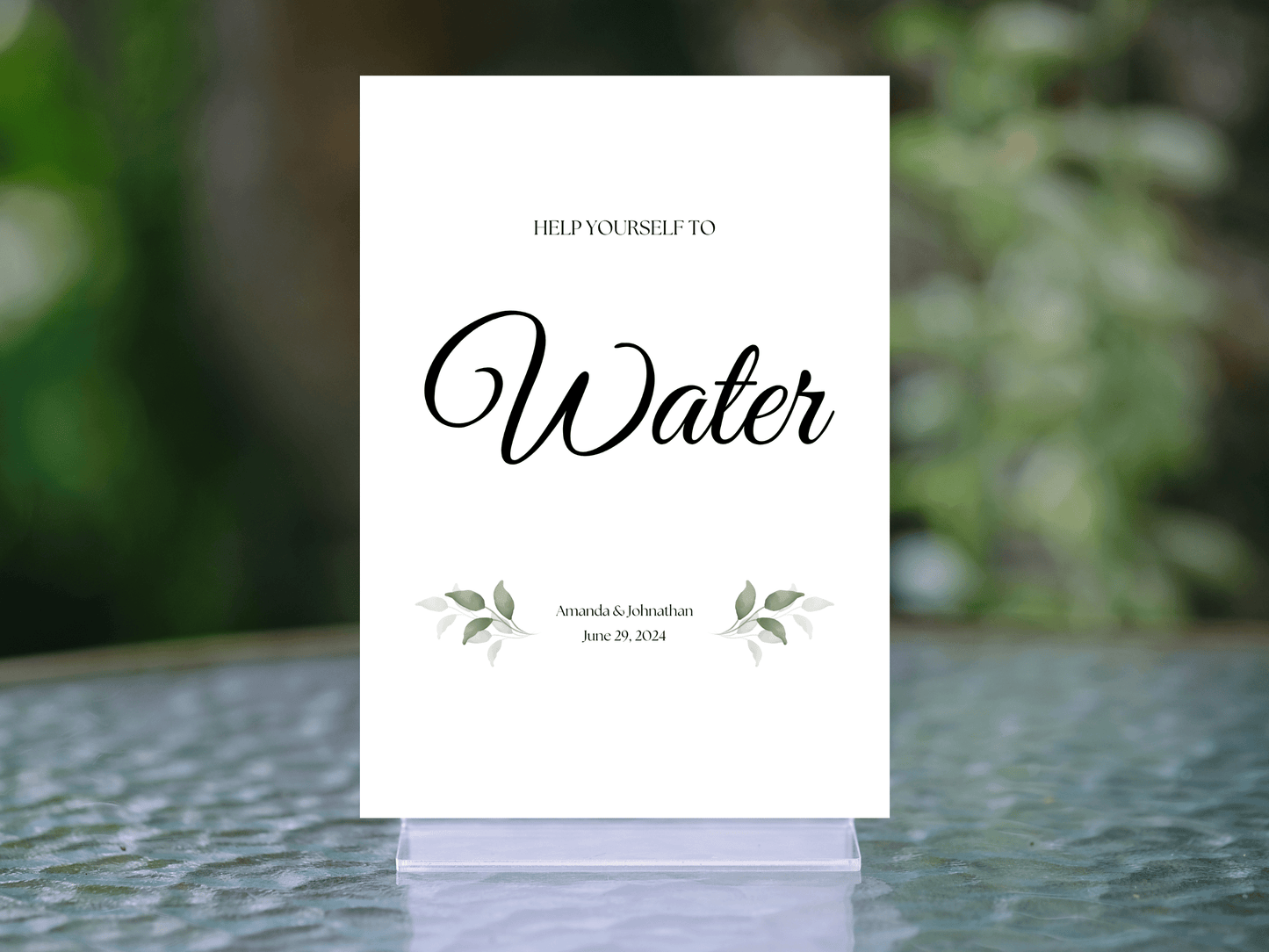 Watercolor Greenery Leaves "Help Yourself To Water" Water Sign, Printable Templates